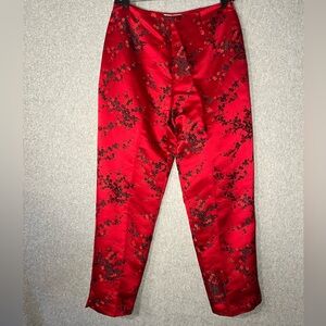 Due per Due Red Silk Pants Embroidered Cherry Blossoms Floral sz 8